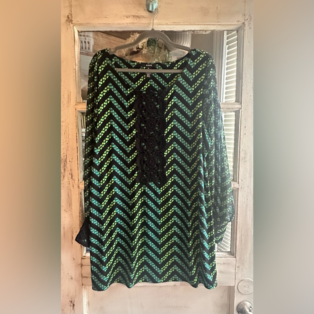 Alfani | Teal and Black Patterned Dress